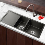 Cefito Kitchen Sink 100X45CM Stainless Steel Basin Double Bowl Nano Black SINK-BLACK-10045