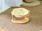 Ceramic Pet Feeder with Wood Stand Tilted Cat Bowl for Comfortable Eating, Anti-Tip DesignZhu V1385-FTCWW-ZM-003