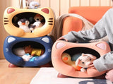 Blue Cute Cat-Themed Stackable Storage Bin - Multi-purpose Pet Bed & Toy Organizer V888-ELOSUNG40039