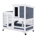 Rabbit Hutch Chicken Coop with Wheels 96.5 x 56 x 90.5cm 2 Storey Pet Cage Run HOPKINS V274-PET-RHPOLY29922-GY