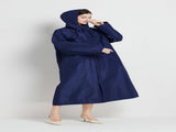 Size XL Dark Blue Women's Chic Lightweight Waterproof Raincoat - Long Hooded Packable Rain Jacket V888-ELOSUNG32633
