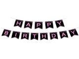 Black and Pink Happy Birthday Party Set for 16 Guests Premium Paper Tableware, Banner & Table V888-ELOSUNG50836