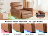 Artiss Swivel Recliner Chair PU Leather Rocking Reclining Sofa with Charging Ports LED Brown RECLINER-A21-LED-PU-BR