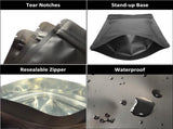 100 Pack Matte Black Mylar Stand Up Bags - 5.5x7.8 Inches Smell Proof Resealable Pouch Bag, Sealable V1258-DP02-WO-204