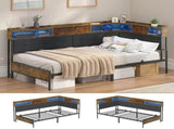 Walnut Single LED Corner Bed Frame in Black with 2 Storage Drawers and Charging Station LSB-59294