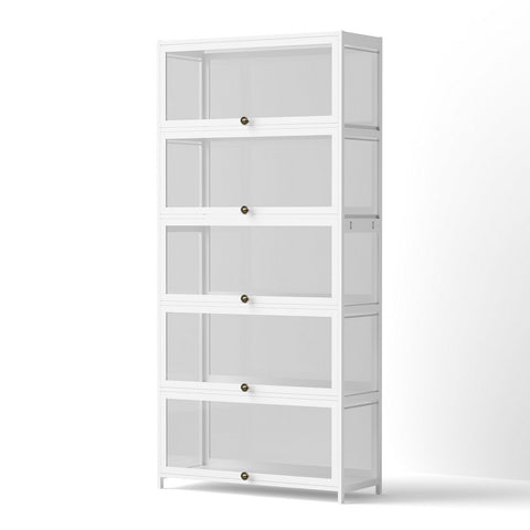 Artiss 5-Tier Display Cabinet Storage Bookshelf Clear Shelf White FUR-T-DSHELF-03-WH