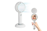 Mini Handheld Fan with LED Light Makeup Mirror Rechargeable Portable Fan White V1263-JX-7309-2