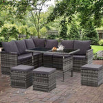 Gardeon Outdoor Dining Set Sofa Lounge Setting Chairs Table Ottoman Grey Cover ODF-SDBOSS-3OTM-GE-COVER