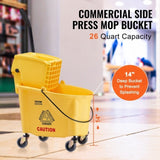 Mop Bucket with Wringer, 26 Qt. Commercial Mop Bucket with Side Press Wringer, Side-Press Mop Bucket V952-DJSDTBT2628QRG0VAV0