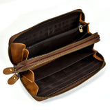 Vegetable Tanned Distressed Top Grain Leather Double Zip Long Wallet, Vintage Genuine Leather V1232-SNB-NS-004