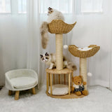 P&P Natural Wood White 3-Tier Cat Tower with Scratching Post, Condo and Plush Baskets V767-P-XM1671