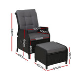 Gardeon 2PC Recliner Chair Sun lounge Wicker Lounger Outdoor Furniture Adjustable Black ODF-RCL-RW-CHOTM-BKX2