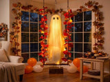 7.3ft Lighted Maple Leafing Ghost, Hanging Halloween Porch Decoration, Warm Glowing Ghost On V1369-AZ3-W-21674