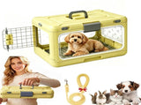 Foldable Hard Cat Carrier, Transparent Pet Crate for Cats & Small Dogs, Collapsible Travel Kennel V1107-136-47040-YEL