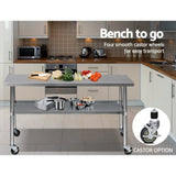 Cefito 1829x610mm Stainless Steel Kitchen Bench with Wheels 430 SSKB-430S-WHEEL-72