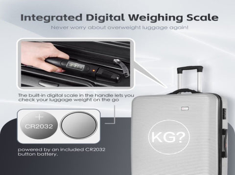 24" Digital Weighing Scale and USB Charging Port Lightweight Luggage Suitcase Silver V915-FB3001-M-SL