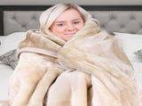 Laura Hill 800-GSM Mink Blanket Queen Size Double-Sided Soft Plush Bed Faux Throw Rug Beige MNKHV-BE