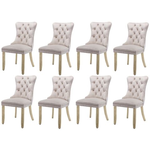 8x Velvet Dining Chairs Upholstered Tufted Kithcen Chair with Solid Wood Legs Stud Trim and V226-SW1901BG-4