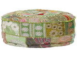 Patchwork Pouffe Round Cotton Handmade 40x20 Cm Green 43_246573