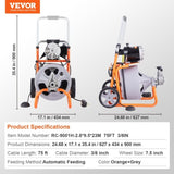 VEVOR Drain Cleaner Machine 75FT x 3/8 Inch Auto Feed with Wheels & 8 Cutters V952-ZDJJKLSGDSTJ33BNJV3