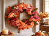 Artificial Fall Wreath with Hydrangea and Roses Front Door Floral Wreath for Thanksgiving, Porch, V1369-AZ3-W-11205
