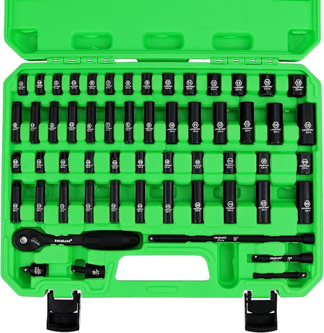 SWANLAKE 1/4" Drive Impact Socket Set, 56-Piece Standard SAE V465-66107