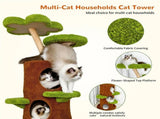 Large Multi-Level Cat Tree Tower in Green & Brown with Plush and Wood Design, 61x148cm V178-59362