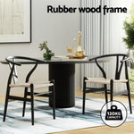 1 Set of 2 Artiss Dining Chairs Wooden Rattan Wishbone Black MO-DIN-B-01-RAT-BKX2