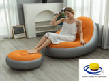 Orange Inflatable Flocked Lounge Chair & Ottoman Set with Foot Pump - Portable Ergonomic S-shaped V888-ELOSUNG49504