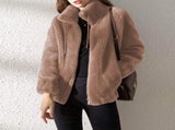 Women's Faux Fur Jacket Trendy & Warm Coat - Khaki - Size L V1106-M-APP-SX-652-KHAK-LAULEU50