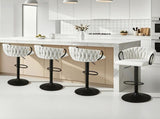 Artiss Bar Stool x4 Kitchen Dining Chair Counter Gaslift Woven Velvet Ivory BA-K-71096-BGX4