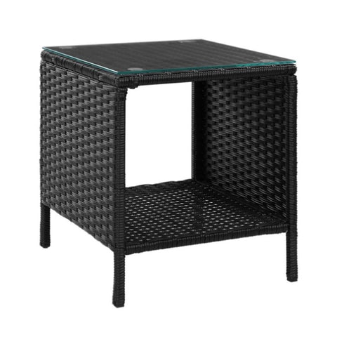 Gardeon Coffee Side Table Wicker Desk Rattan Outdoor Furniture Garden Black ODF-RECLINER-TB-BK