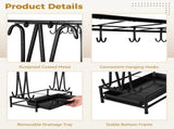 Metal Umbrella Rack Stand with Tray, 10 Slots 8 Hooks Umbrella Holder for Indoor Entryway Office V1192-AZ-W-18521