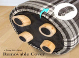 2X Fabric Ottoman Round Wooden Leg Foot Stool - LATTICE V274-FT-GQST01-GYBK2