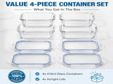 4-Pack Glass Food Storage Containers with Lids, 14oz /410ml Airtight Bento Lunch Boxes Meal Prep & V1192-AZ-W-17261