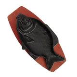 Heat Resistant Iron Fish Serving Plate with Wood Base Multi Color for Kitchen and Restaurant V1366-AZ2-W-21979
