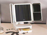 Elegant Tri-Fold Shell LED Vanity Mirror - Smart Makeup Gift with Storage & Illumination V888-ELOSUNG18334