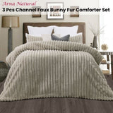 Jane Barrington Arna Natural 3 Pcs Channel Faux Bunny Fur Comforter Set King V442-IDC-COMFORTER-ARNA-NATURAL-KI