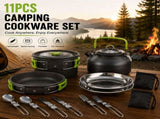 11PCS Green Camping Cookware Set Lightweight Aluminium Camping Pots, Frying Pan, Kettle & V888-ELOSUNG54627
