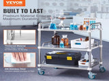 Lab Rolling Cart, 3-Shelf Stainless Steel Rolling Cart, Lab Serving Cart with Swivel Casters, Dental V952-SYSST42014303UK85V0