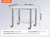 Stainless Steel Work Table with Wheels 24 x 30 Prep Table with casters Heavy Duty Work Table for V952-SYGZT30X24INDJL01V0