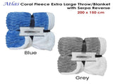 Atlas Extra Large Coral Fleece Throw Rug/Single Size Blanket Grey V442-YTL-THROW-3180ATLASSHERPA200-GREY-RE