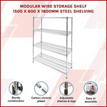 Modular Wire Storage Shelf 1500 x 600 x 1800mm Steel Shelving V63-841071