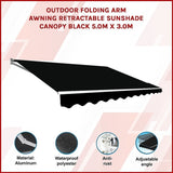 Outdoor Folding Arm Awning Retractable Sunshade Canopy Black 5.0m x 3.0m V63-842821