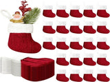24PCS Christmas Mini Stockings Red Cable Knit Xmas Rustic Stocking Mini Stockings Christmas Bulk V1370-AZ4-09972