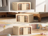 Foldable Storage Box with Clear Window Linen Fabric Clos Organizer Bin with Handles and Zipper Lid V1370-AZ4-09421