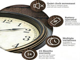 35 cm Classic Country-Style Wall Clock, Silent Analog Quartz Movement, Antique Black and Bronze V1188-MS-731-042