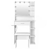 Artiss Dressing Table Vanity Desk LED Mirror Stool Storage Power Outlet Hairdryer Holder White FURNI-N-DRESS04-WH