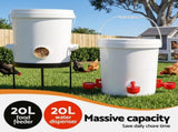 Giantz 20L X2 Chicken Feeder Waterer Set Automatic Poultry Dispenser Metal Stand FIK-FEEDER-ST-20L-WH
