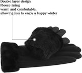 Warm women's winter gloves with thermal fleece text Black M V1259-DP01-A-1574
